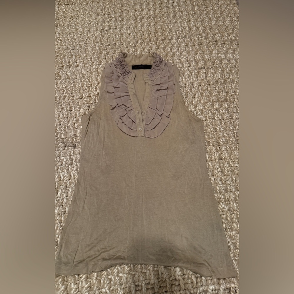 The Limited Beige Cotton Tank Top with Ruffles, Size Small, New